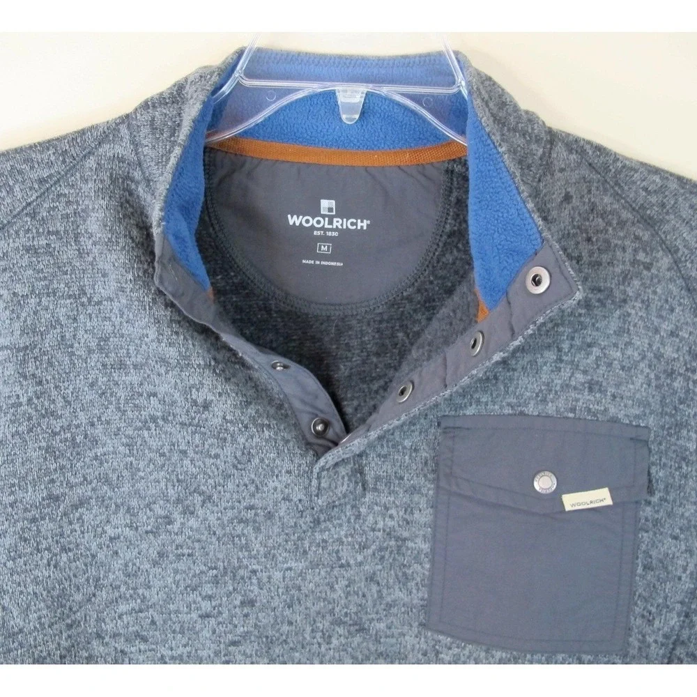 Woolrich 1/4 Snap Gray Long Sleeve Pullover Fleece Sweater Men's Medium‎